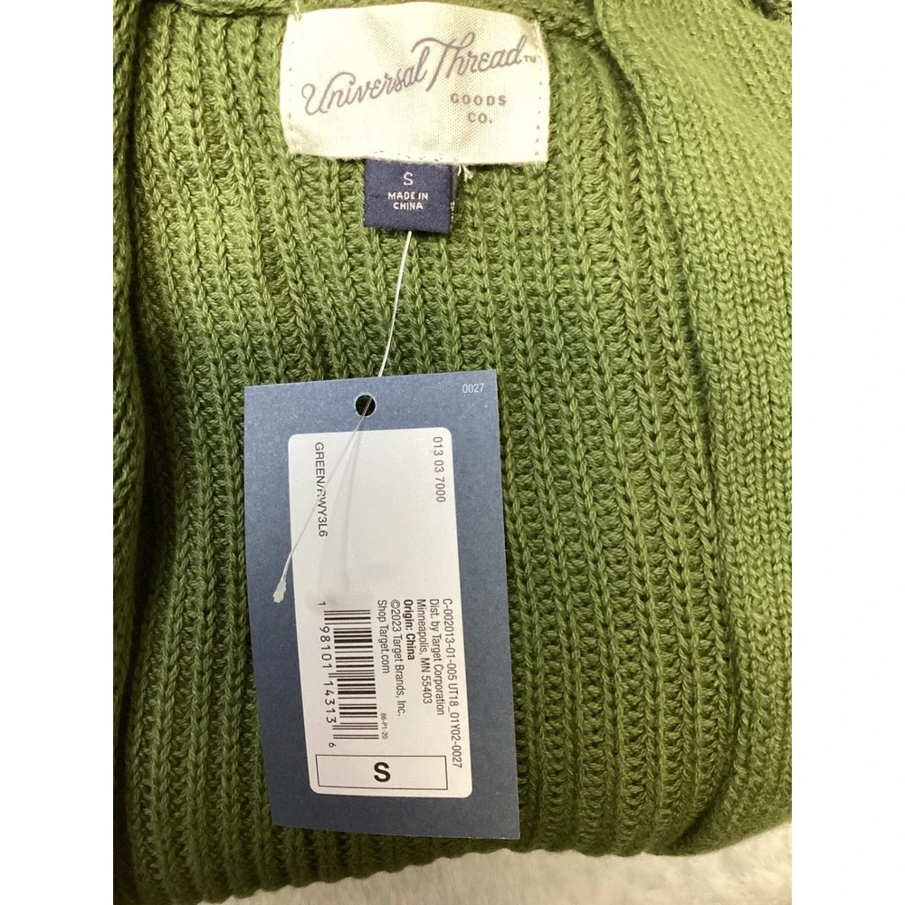 Universal Thread Green Cotton Shaker Stitch Open Front Cardigan Sweater Small!,